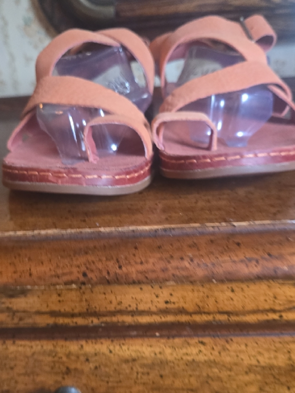 Women's Peach Strappy Leather Sandals - Picture 2 of 7
